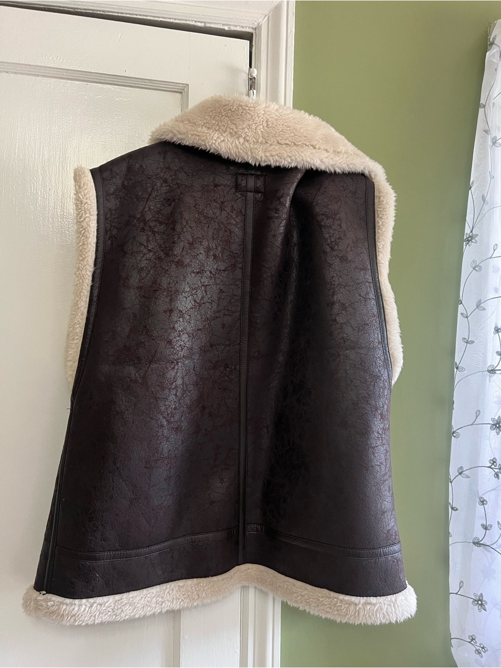 aerie Dark Brown Faux Suede Sleeveless Vest with Cream Shearling - Picture 3 of 3